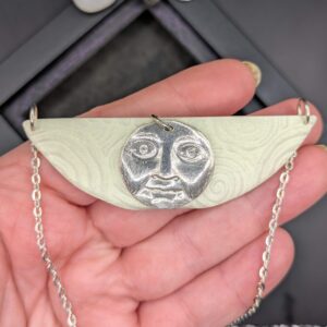 Polymer Clay and Silver Moon face pendant
