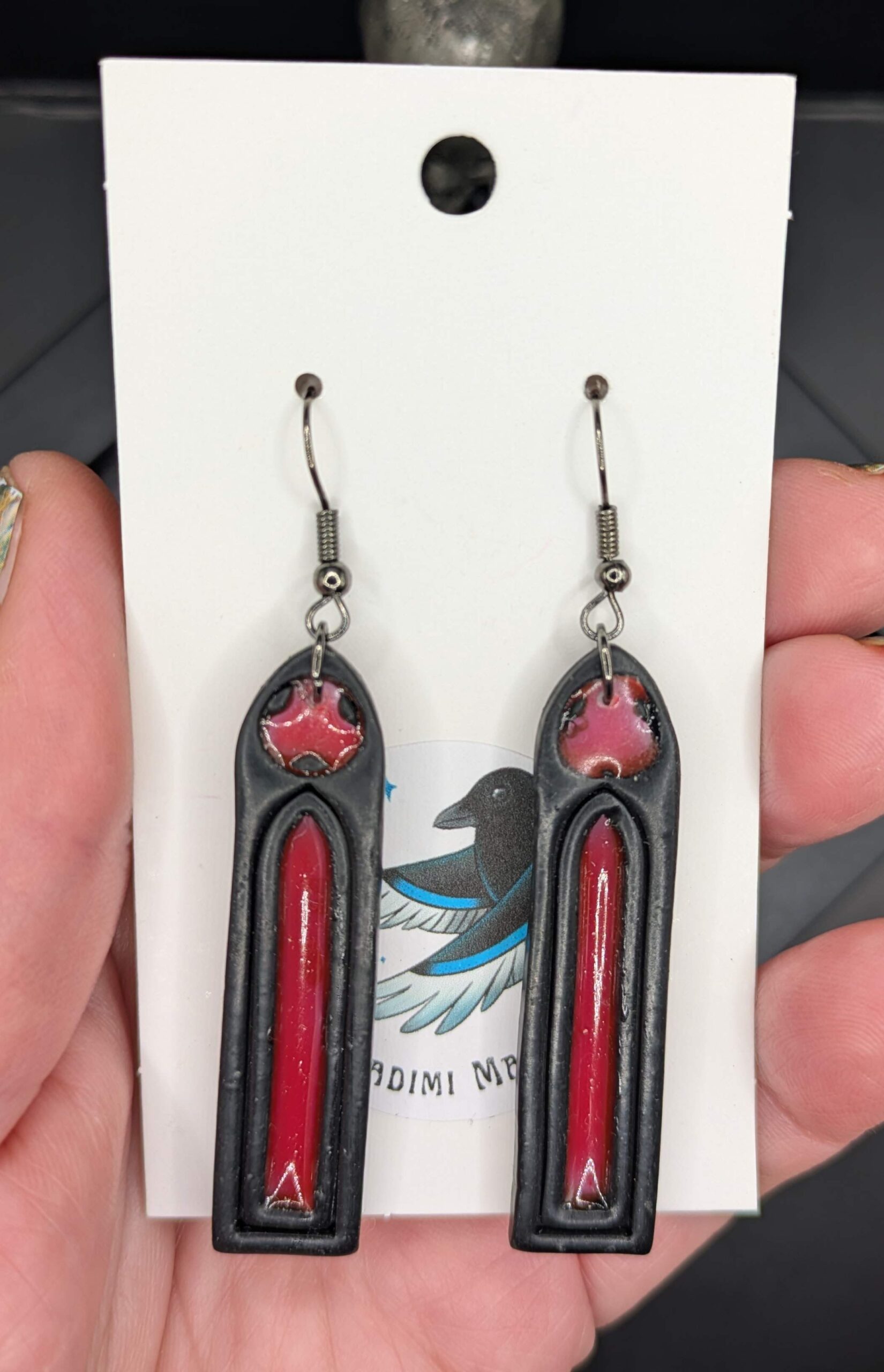 Red gothic stained glass window earrings - Image 2